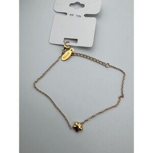 14K Gold Plated Stainless Steel Flower Charm Bracelet Adjustable Cable Chain